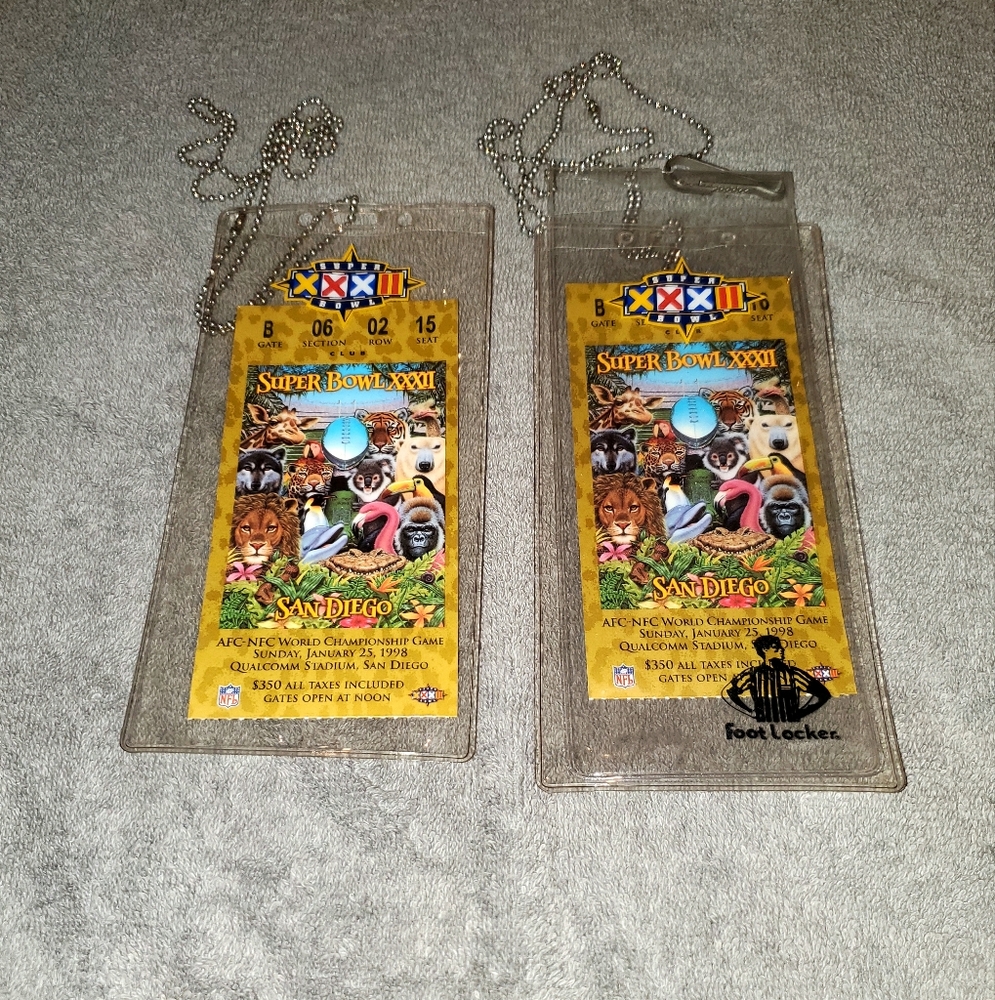 COLLECTOR SUPERBOWL XXXII TICKETS X 2, 1998 IN SANDIEGO